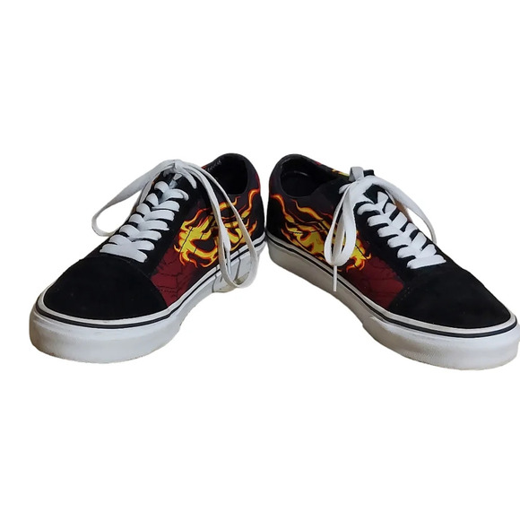 Van's Samurai Rising Old Skool Suede Canvas Black Red Yellow Flames Sneaker - Picture 11 of 15